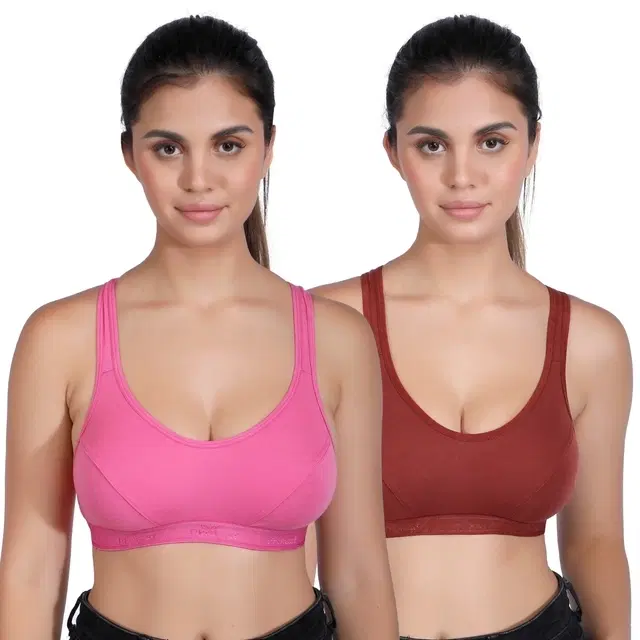 Proleaf Spun Interlock Non Padded Bra for women, Rani Pink & Brown, Pack of 2 (38 A)\