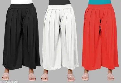Palazzos for Women, Pack of 3 (White, S)
