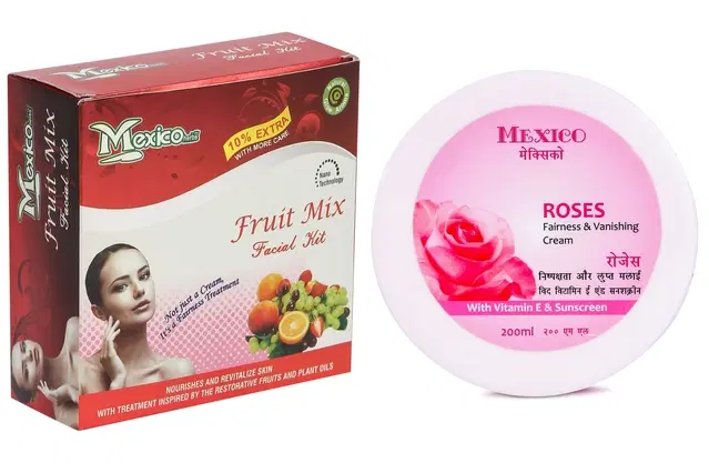 Maxico Herbs Fruit Mix Facial Kit with Rose Fairness Cream, Pack of 2