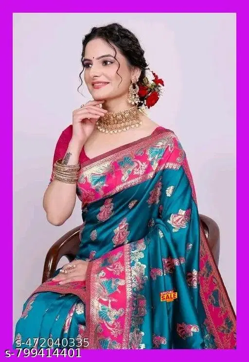 Kanjeevaram Saree for Women (Blue, Free Size)