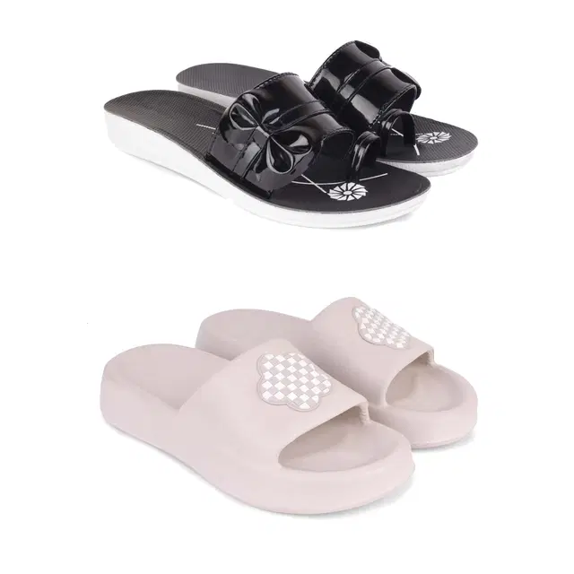 Combo of Sliders & Flats for Women, Set of 2 (Multicolor, 8)