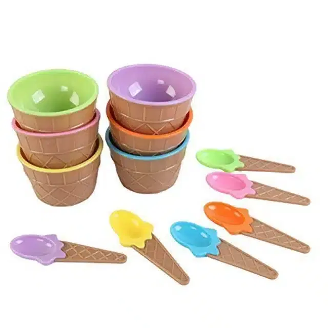 Dessert Bowl & Spoon Set, Pack of 12, Multicolor