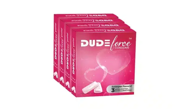 Dude Force 3 Pcs Bubblegum Flavoured Condoms for Men, Set of 4