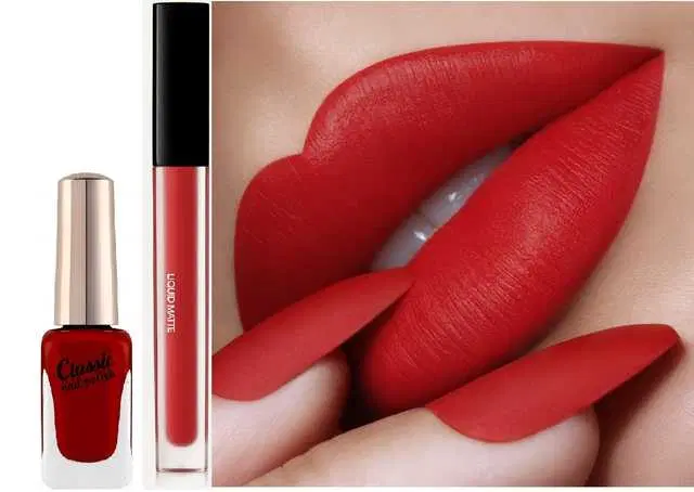Combo of Nailpaint and Liquid Lipstick, Red, Pack of 2, B-04