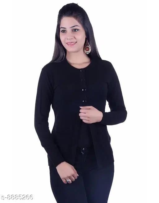 Acrylic Solid Sweater for Women (Black, M)