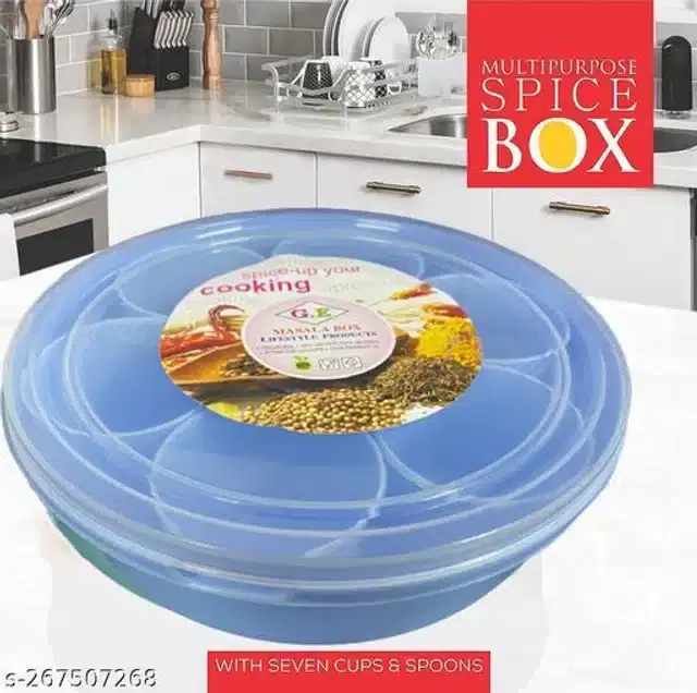 7 Section Spice Boxes for Kitchen, Blue