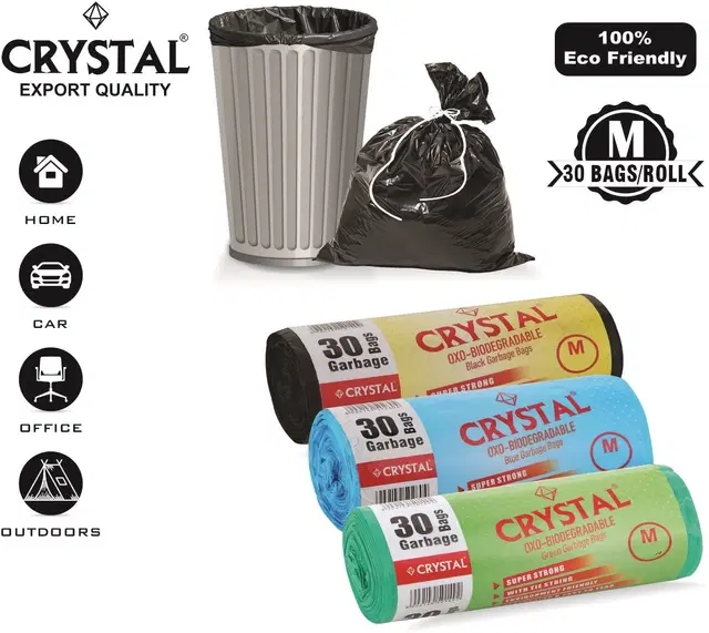 Crystal 30 Pcs Garbage Bags Rolls, Multicolor, 25 L, Set of 3