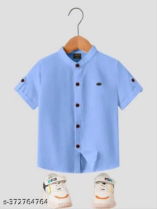 Solid Mandarin Collar Shirt for Boys (Aqua Blue, 2-3 Years)