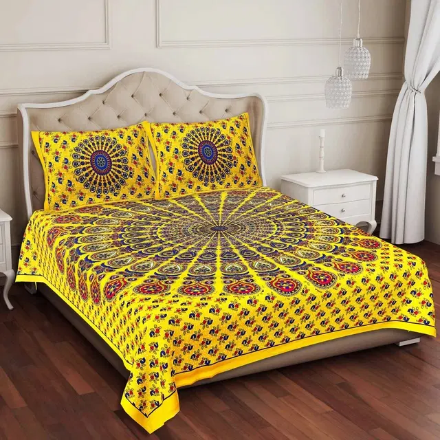 Cotton Double Bed sheets With 2 Pillow Cover (Multicolour) Set Of 1