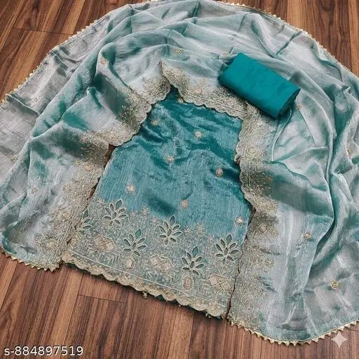 Embroidered Patiala Suit with Floral Pattern for Women (6.05 meter (M)