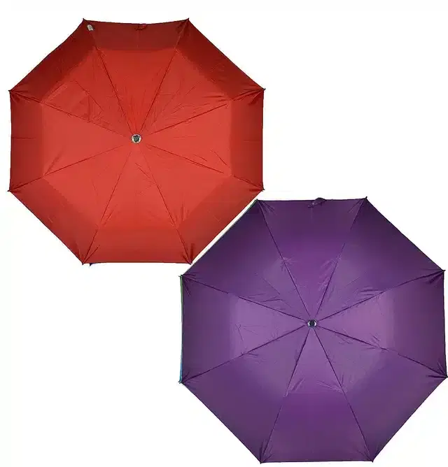 Solid Umbrella for Unisex, Red & Purple, Pack of 2