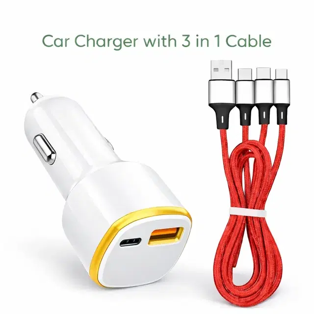 3-in-1 Fast Car Charger with Multi Charging Cable [Assorted color]