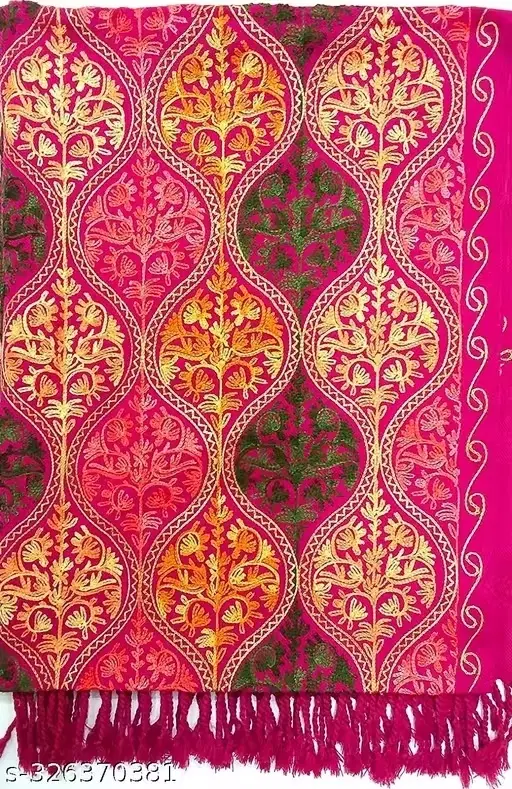 Woollen Embroidery Shawl For Women, Magenta Pink