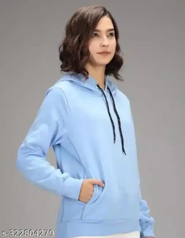 Fleece Full Sleeves Hooded Sweatshirt for Women (Sky Blue, XL)