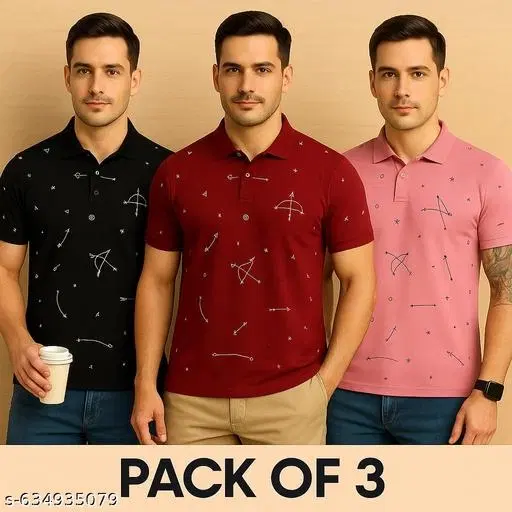 Cotton Blend Printed T-shirt for men, Multicolour (XL) Pack of 3
