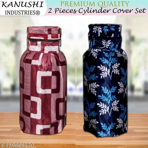 KANUSHI Industries Designer LPG Gas Cylinder Cover Set of 2Pc (2PCS+CYL-MAROON-BOX+BLUE-SMALL-LEVS)
