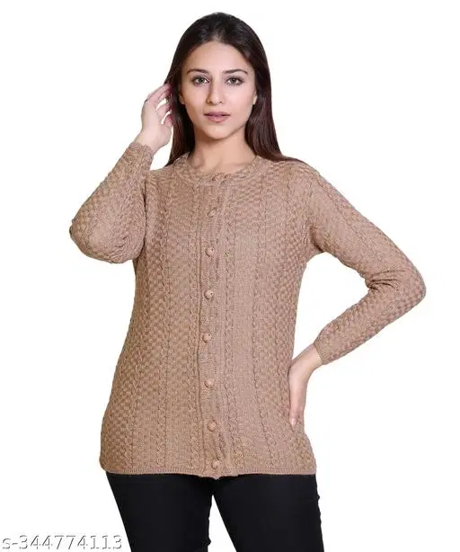 Acrylic Solid Sweater for Women (Brown, M)