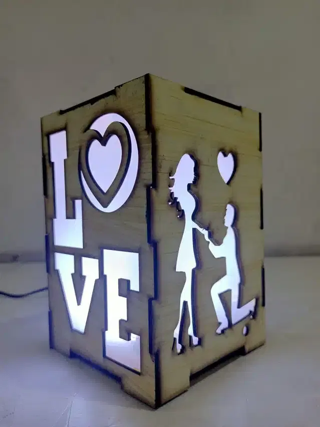 Love Wishes Wooden LED Table Lamp, Brown