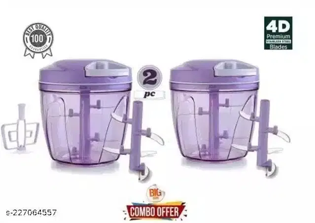 Plastic Manual Chopper, Purple, 1000 ml, Pack of 2