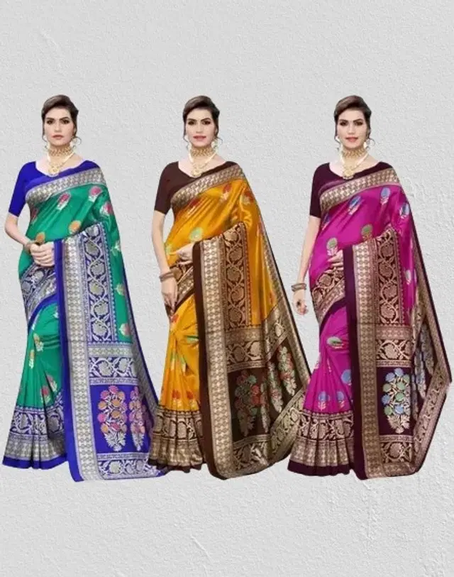 Art Silk Printed Saree for Women, Pack of 3 (Multicolor, 6 m)