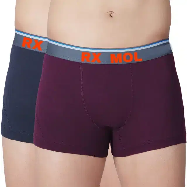 Cotton Blend Trunks for Men, Pack of 2 (Maroon & Navy Blue, M)