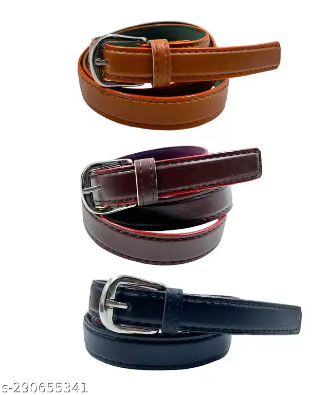 Leather Belt for Women, Pack of 3 (Multicolor, 24)