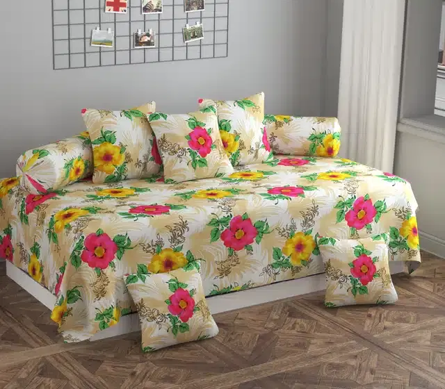 Microfiber Diwan Cover Set, Cream, Pack of 8