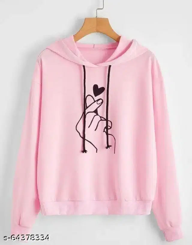 Full Sleeves Hooded Sweatshirt for Women (Pink, S)