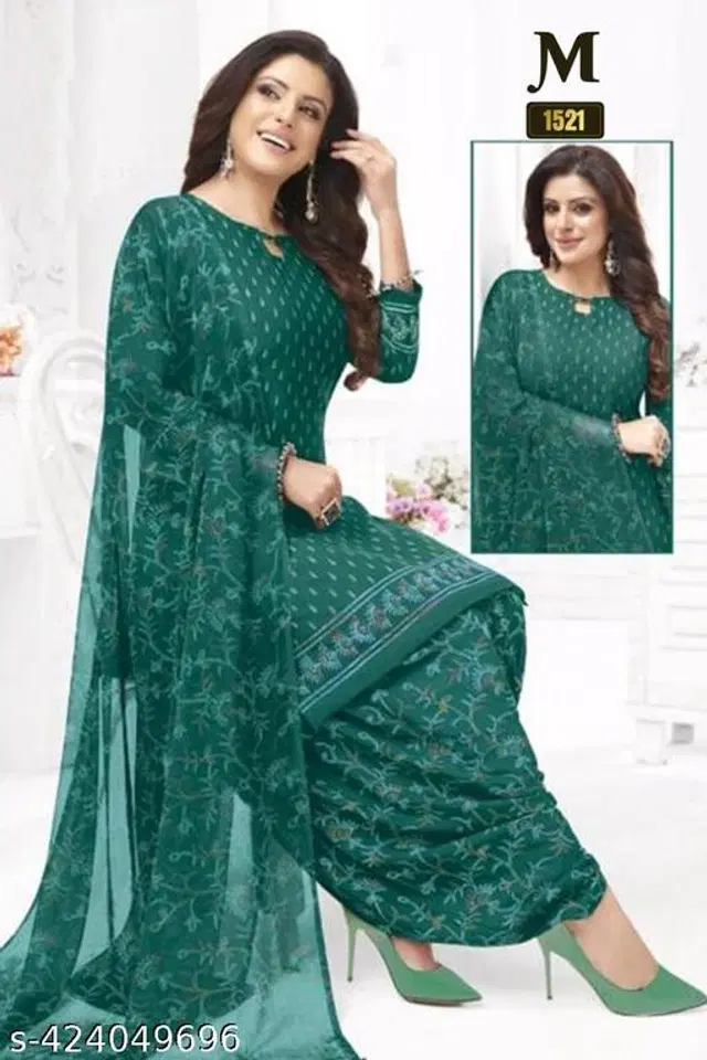 Crepe Printed Unstitched Suits Fabrics for Women (Green, 2.25 m)