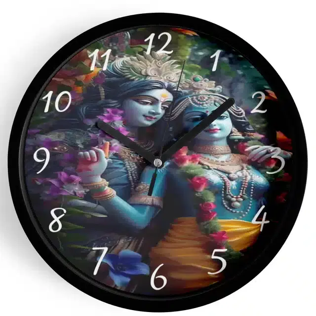 Analog Lord Krishna Wall Clock for Home, Black, 7 Inches