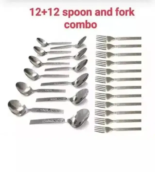 Stainless Steel Spoon & Forks Set, Silver, Pack of 24