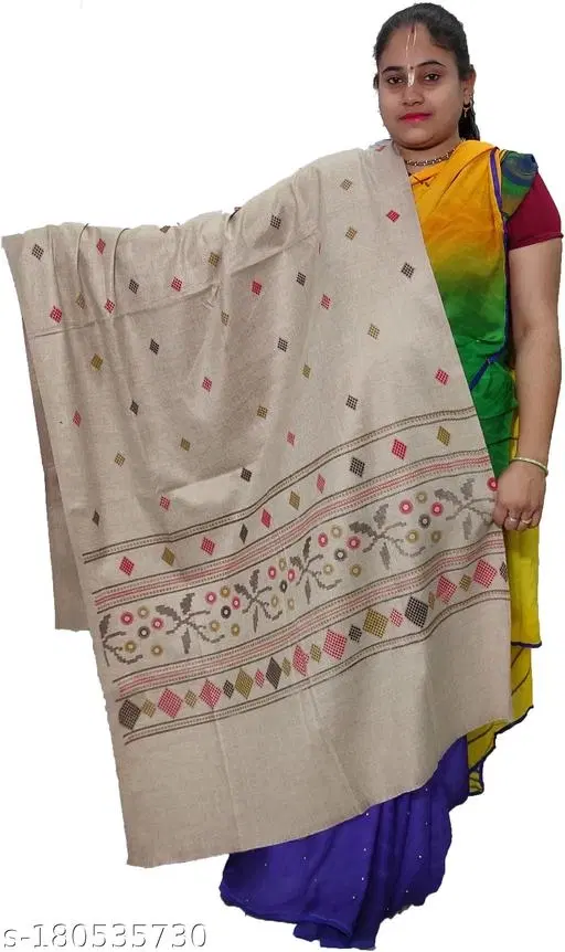 Kavim Beige Wool Printed Shawl for Women (Beige, Free Size)