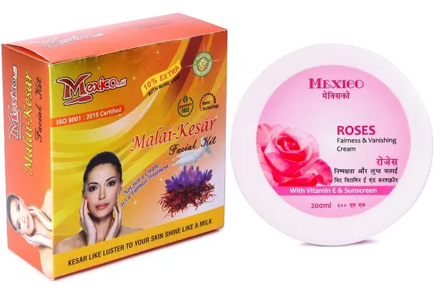 Maxico Herbs Malai Kesar Facial Kit with Rose Fairness Cream, Pack of 2