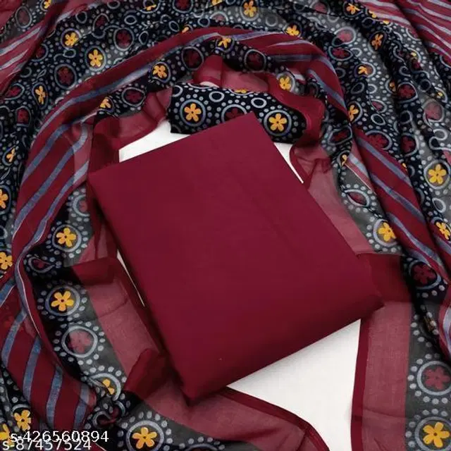 Crepe Printed Unstitched Suits Fabrics for Women (Maroon, 2.25 m)