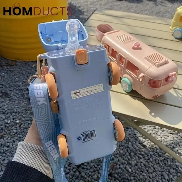 Plastic Bus Shape Sipper Bottle for Kids, Multicolor (1000 ml)