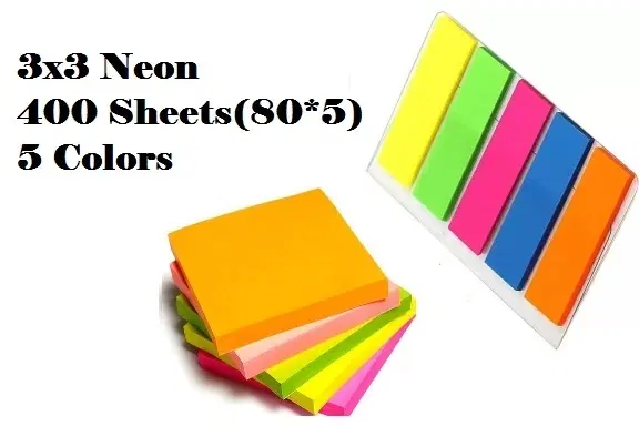 Paper Neon 80 Pcs Sticky Notes, Multicolor, 3x3 inches, Pack of 5