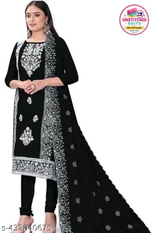 Printed Floral Patiala Suit for Women (Black, Un Stitched)