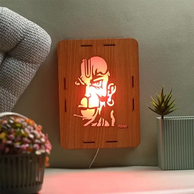 Hanuman Ji Wooden Led Wall Frame Lamp (9x6 Inch)
