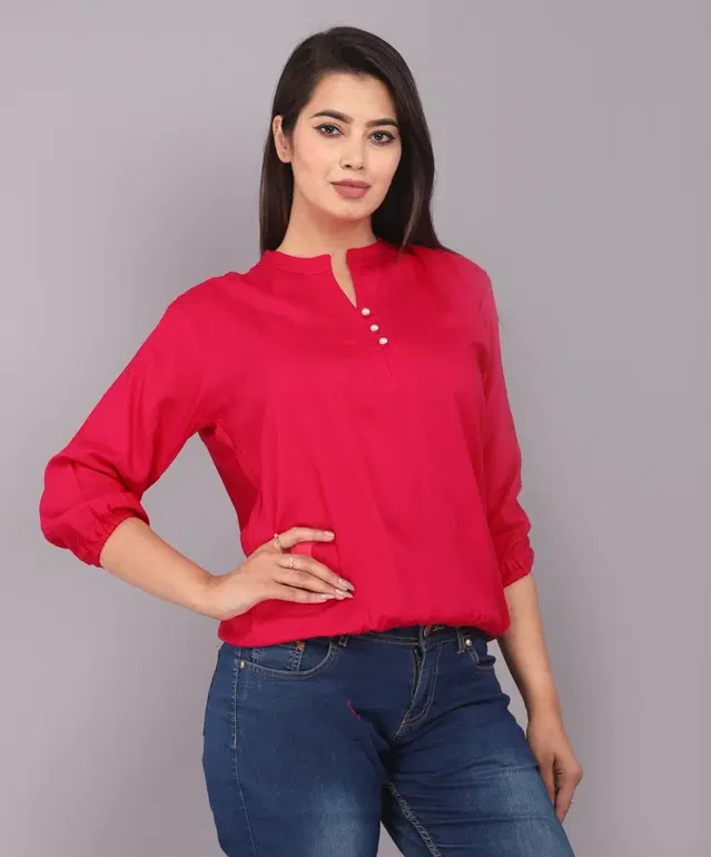 Rayon Solid Top for Women (Dark Pink, S)