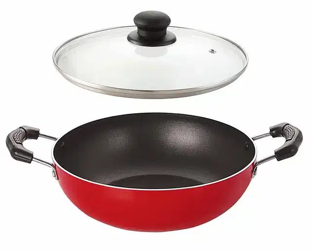 Non Stick Kadhai with Lid, Red, Set of 1