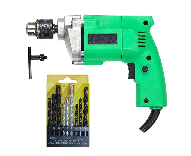 Shopper52 350W Electric Drill – 10mm Pistol Grip Drill with 13 HSS Bits & 1 Masonry Bit Combo, Pack of 1