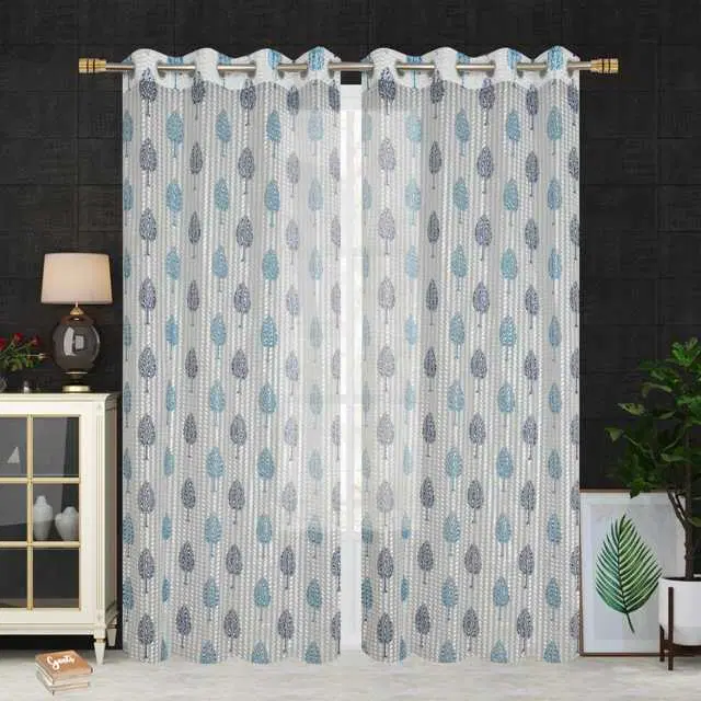 Homefab Polyester Curtains, White & Blue, 5 Feet, HF-40