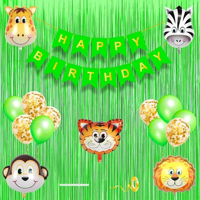 Jungle Theme Birthday Decoration Kit for Kids (Green)Pcs Of 19 ,(Set Of 1)