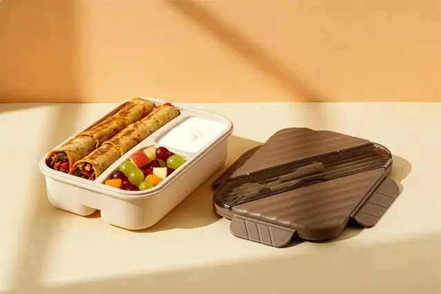 KS Striped Plastic Lunch Box, Assorted Pack of 1