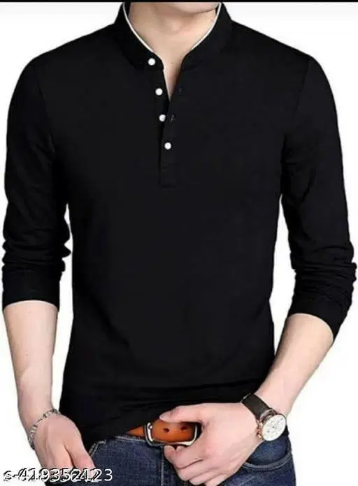 Cotton Blend Solid T-shirt For Men, Black (XXS)
