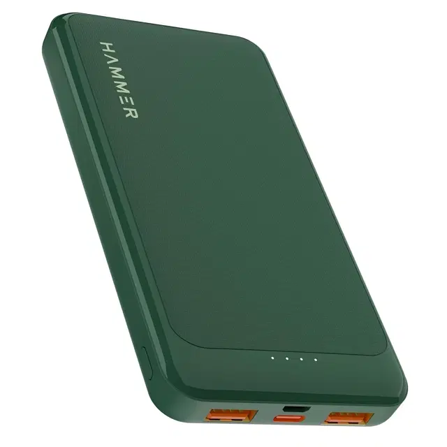 Hammer Ultra Charge 10000mAh 22.5w Power Bank 20w Pd Fast Charging, 3 Output, 2 Input Ports Type-C/PD, Micro Usb And Multiple Layers Of Protection (Green)
