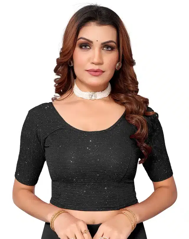 Half Sleeves Stitched Blouse for Women (Black, 30)