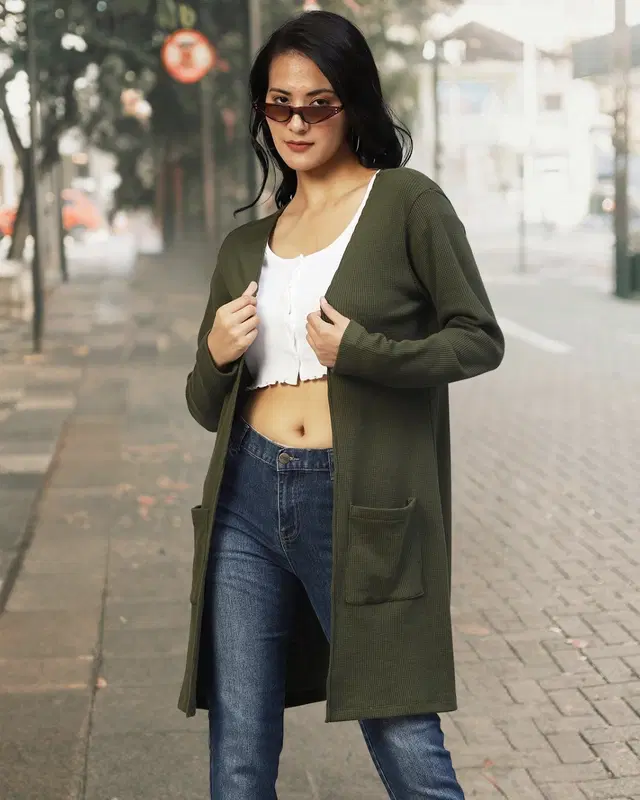 Cotton Shrugs For Women, Olive (Free Size)