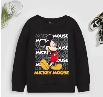 Round Neck Printed Sweatshirt for Girls (Black, 3-6 Months )