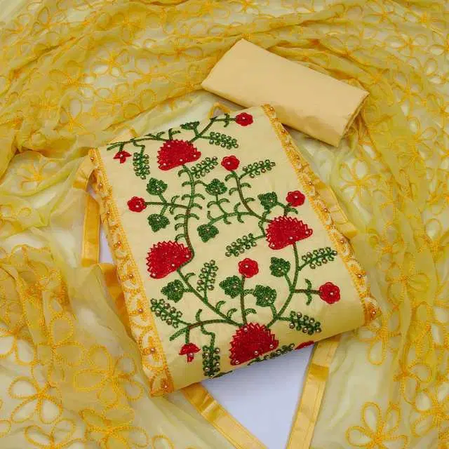 Women's Unstiched Dress Material Suit (Yellow) (VK-285)